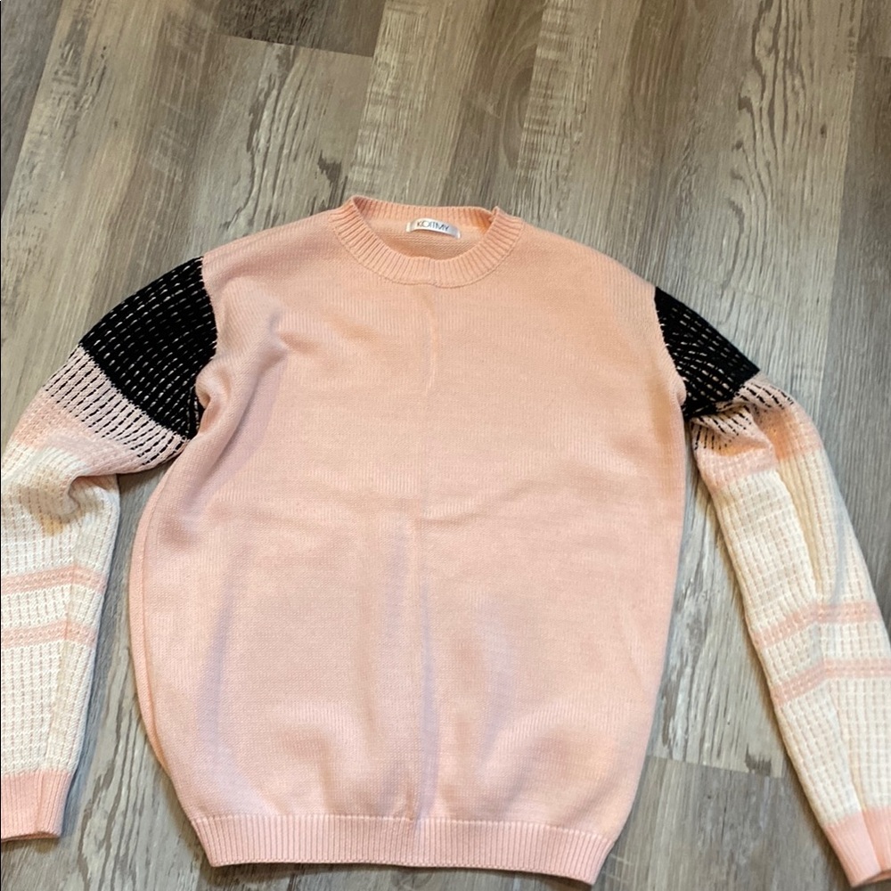 Pink and Black Crewneck Sweater with Long Sleeves